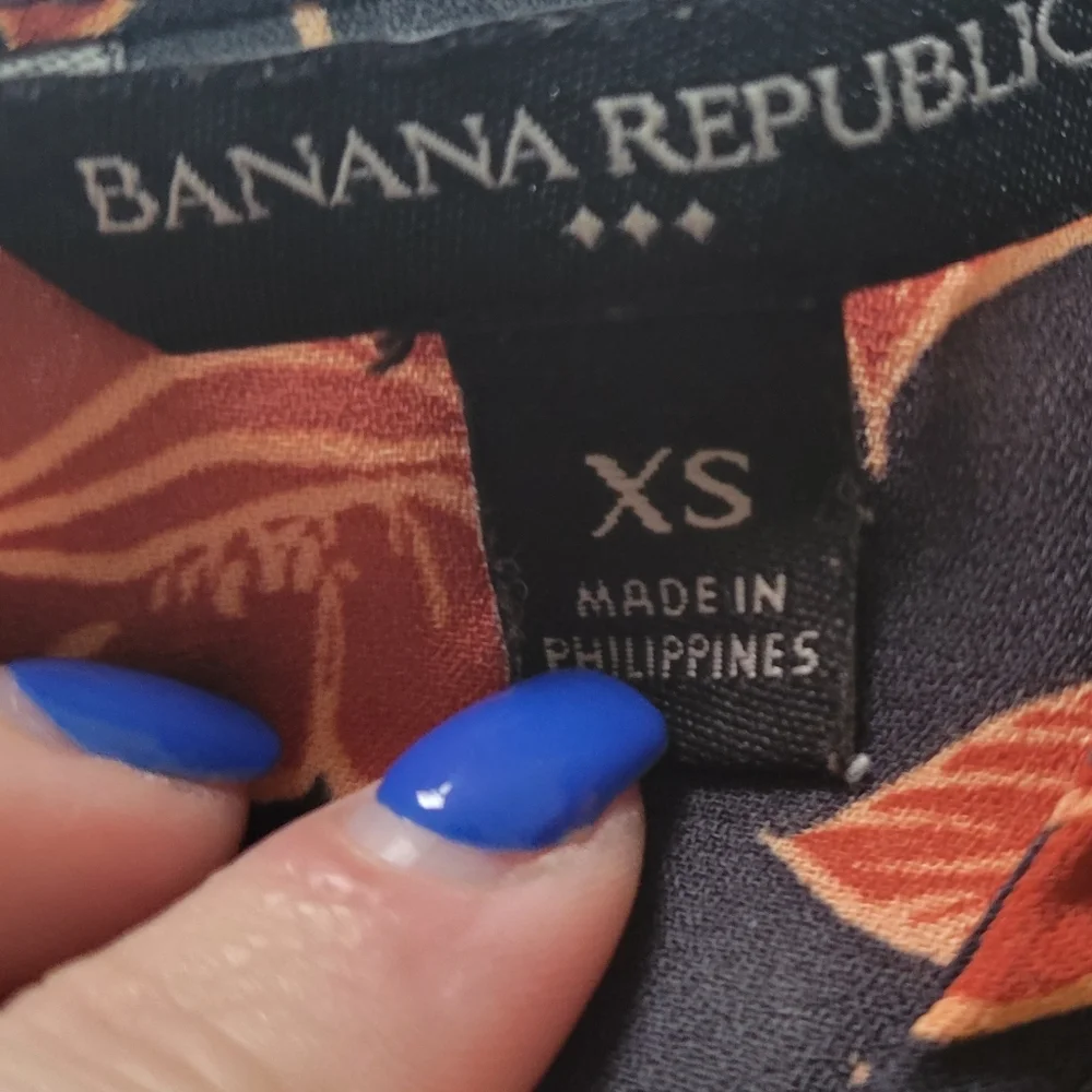 Banana Republic Navy Rust Botanical Floral Blouse Lightweight XS - Picture 2 of 5